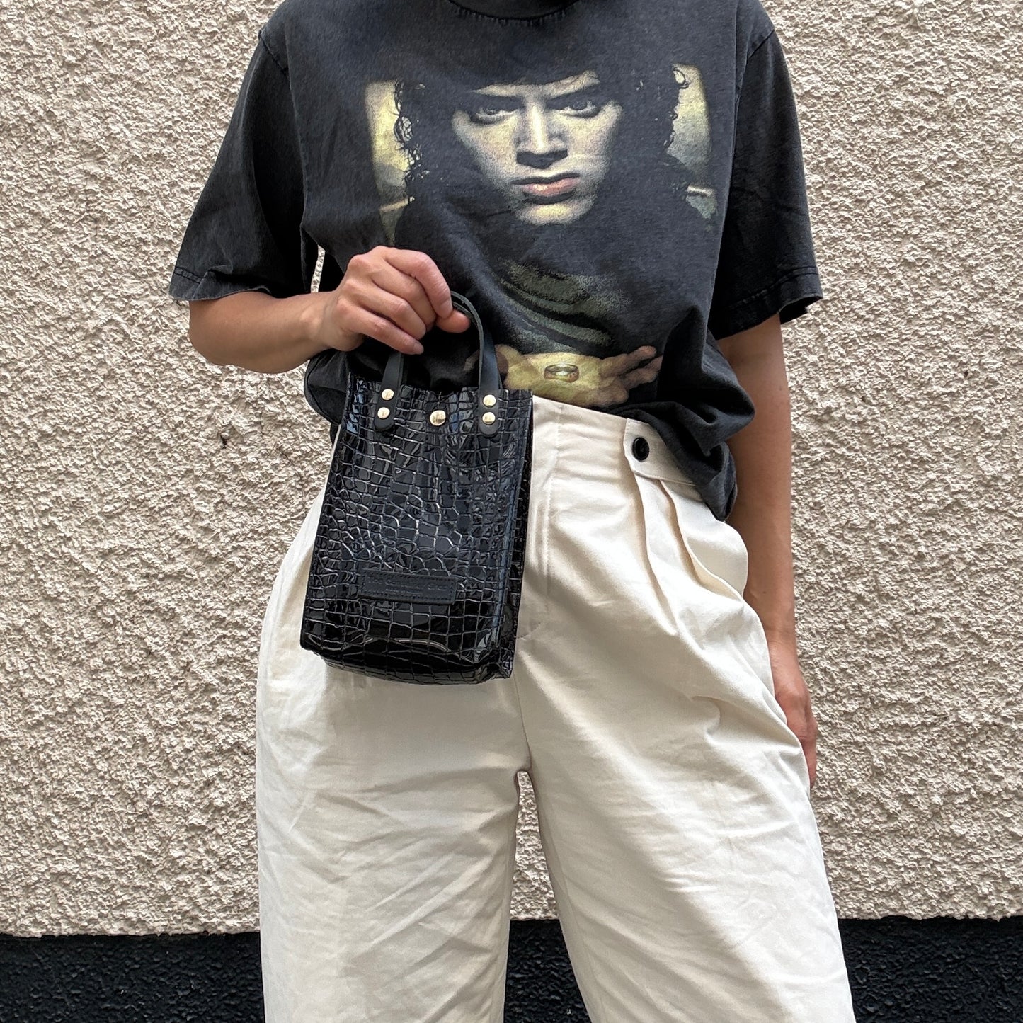Colored PVC (Leather Handle) Pochette / 🐊 Crocodile Black