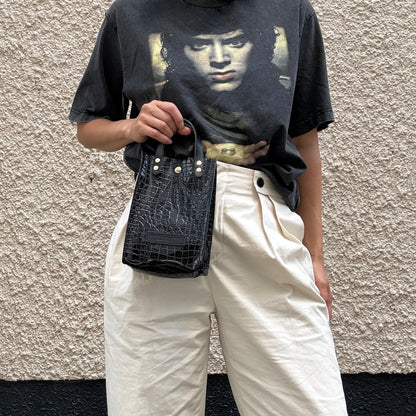 Colored PVC (Leather Handle) Pochette / 🐊 Crocodile Black