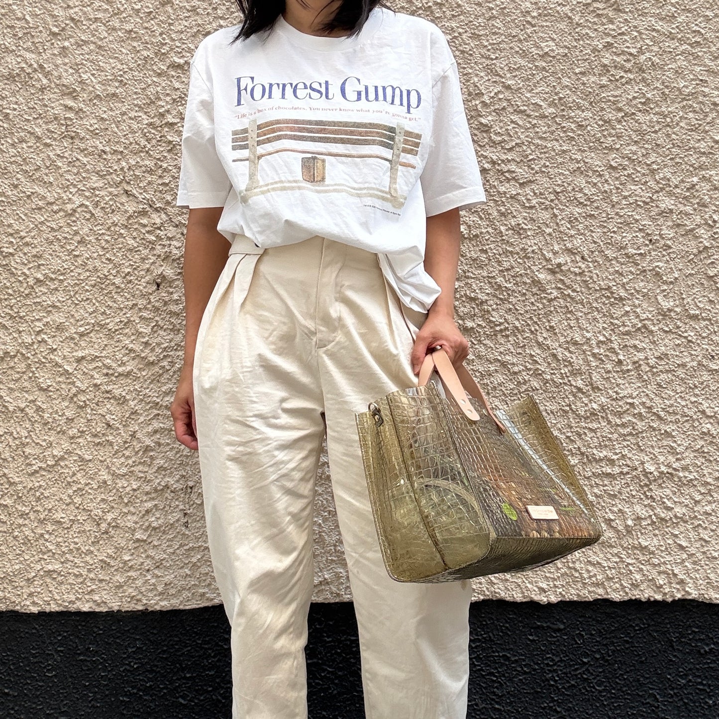 7月上旬発送＜新色＞Colored PVC(LeatherHandle)Tote L/ 🐊Crocodile Kahki Brown