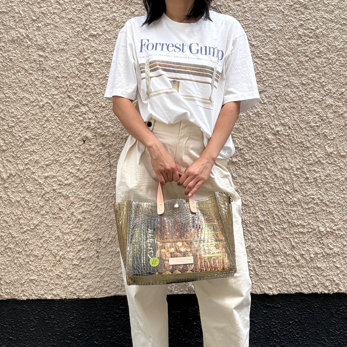 7月上旬発送＜新色＞Colored PVC(LeatherHandle)Tote L/ 🐊Crocodile Kahki Brown