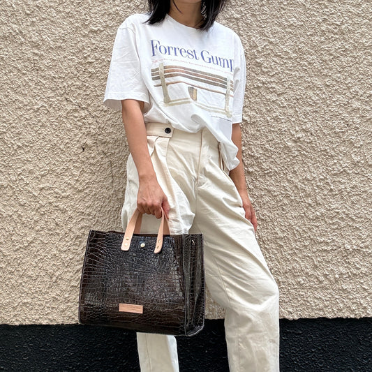 <Reservation> Colored PVC (Leather Handle) Tote L / 🐊 Crocodile Dark Brown