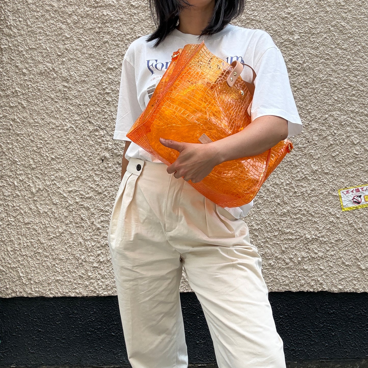 ＜予約＞Colored PVC(LeatherHandle)Tote L/🐊 Crocodile Orange