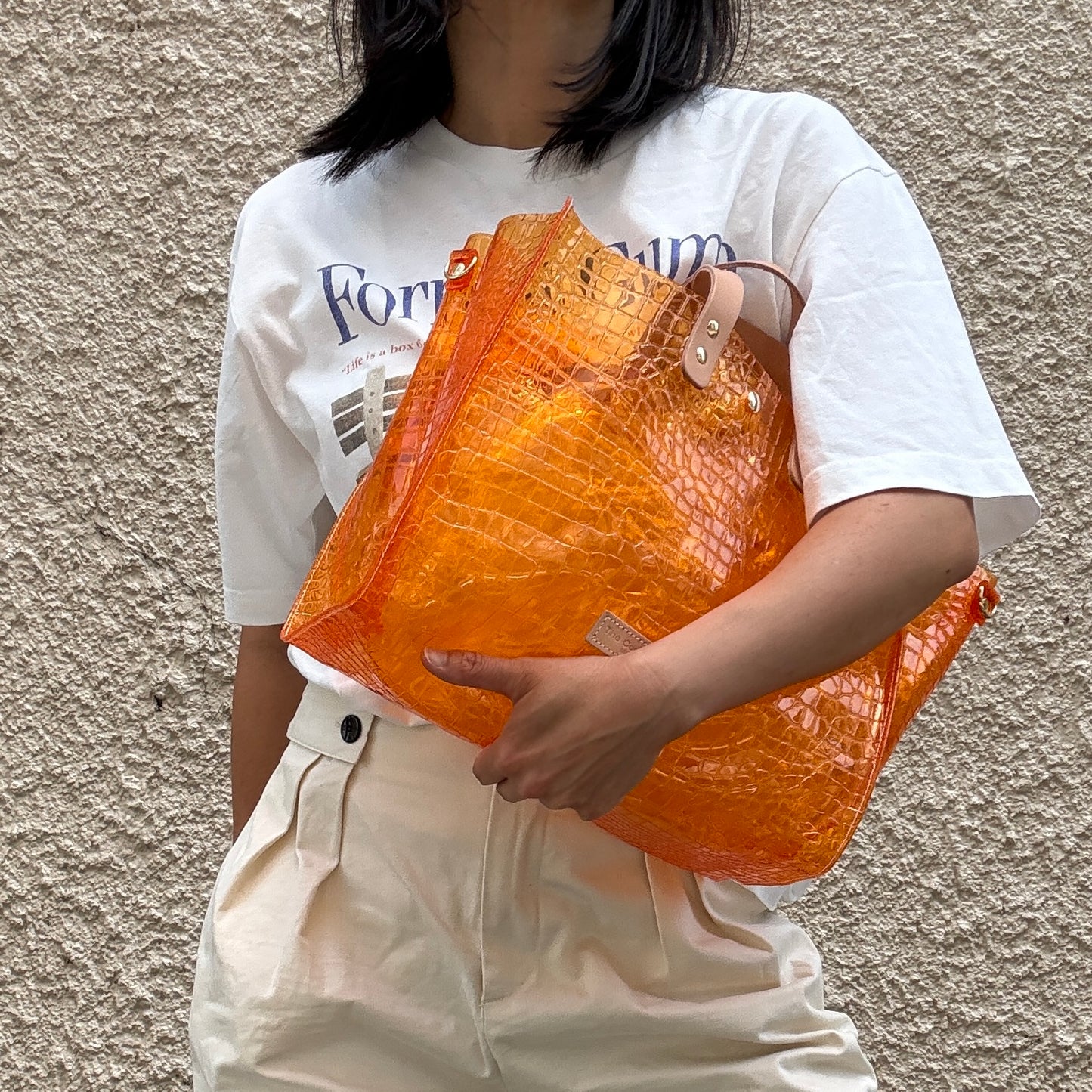 ＜予約＞Colored PVC(LeatherHandle)Tote L/🐊 Crocodile Orange