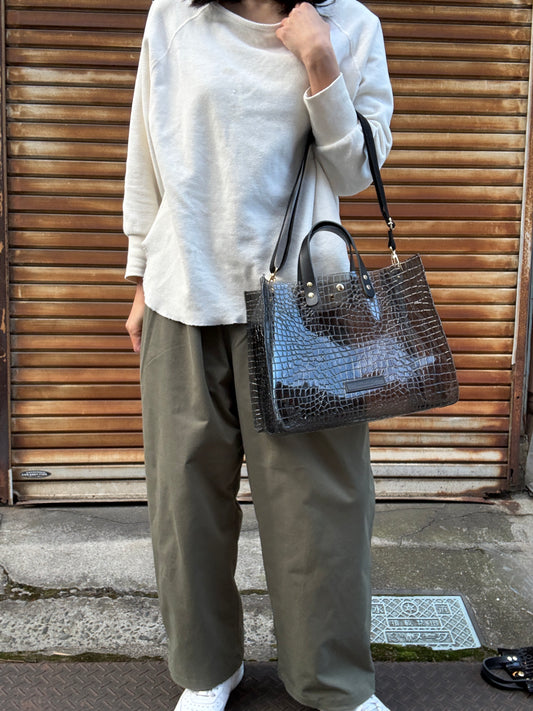 WALLETおまけ付き＜再販3月納品＞Colored PVC(LeatherHandle)Tote L/ 🐊Crocodile Clear Grey