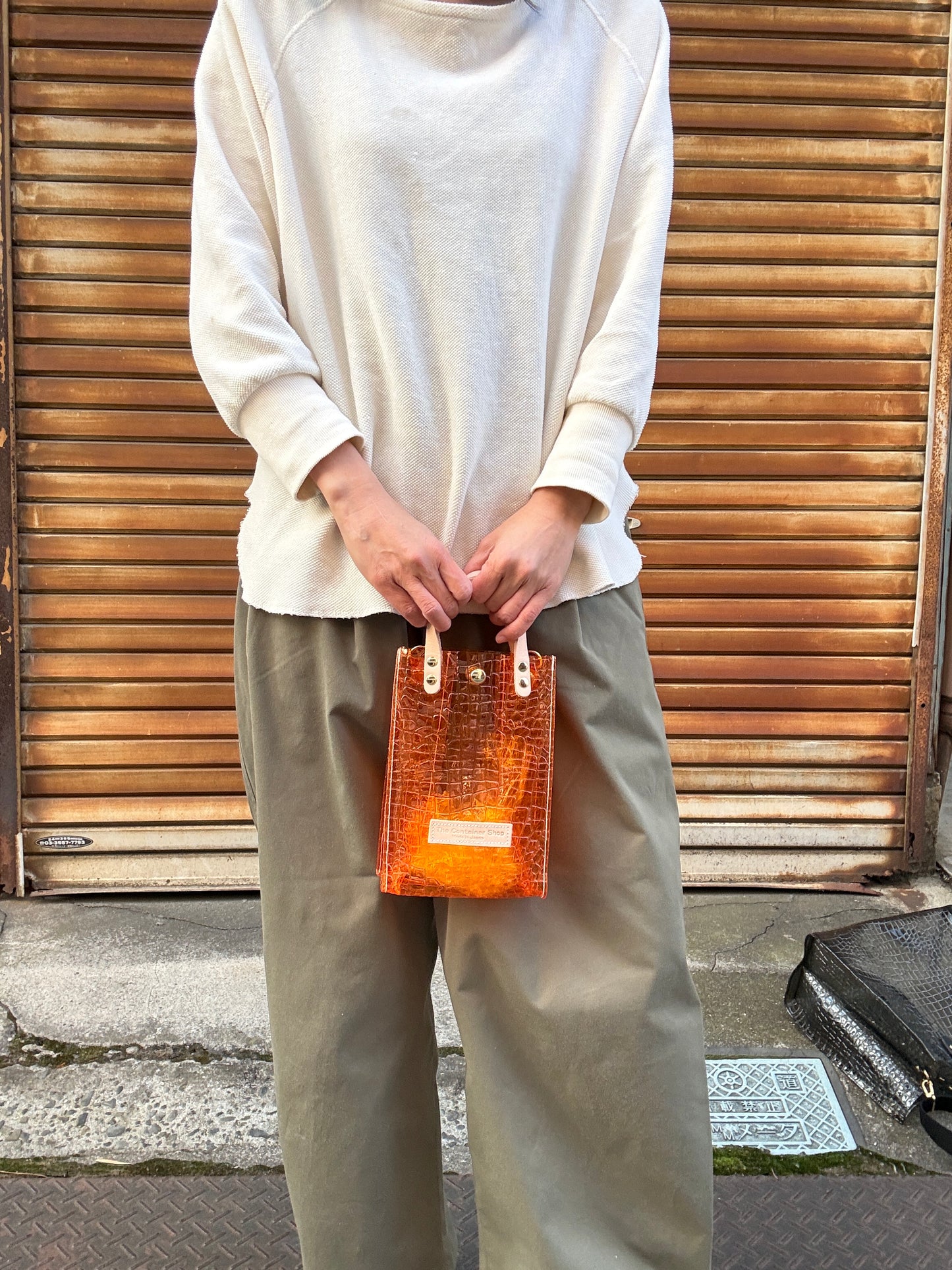 7月上旬＜予約＞Colored PVC(LeatherHandle)Pochette/🐊Crocodile Orange