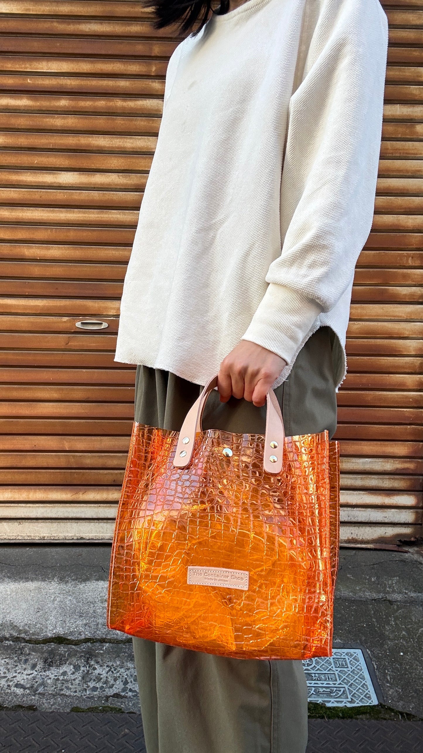 7月上旬＜予約＞Colored PVC(LeatherHandle)ToteM/🐊Crocodile Orange