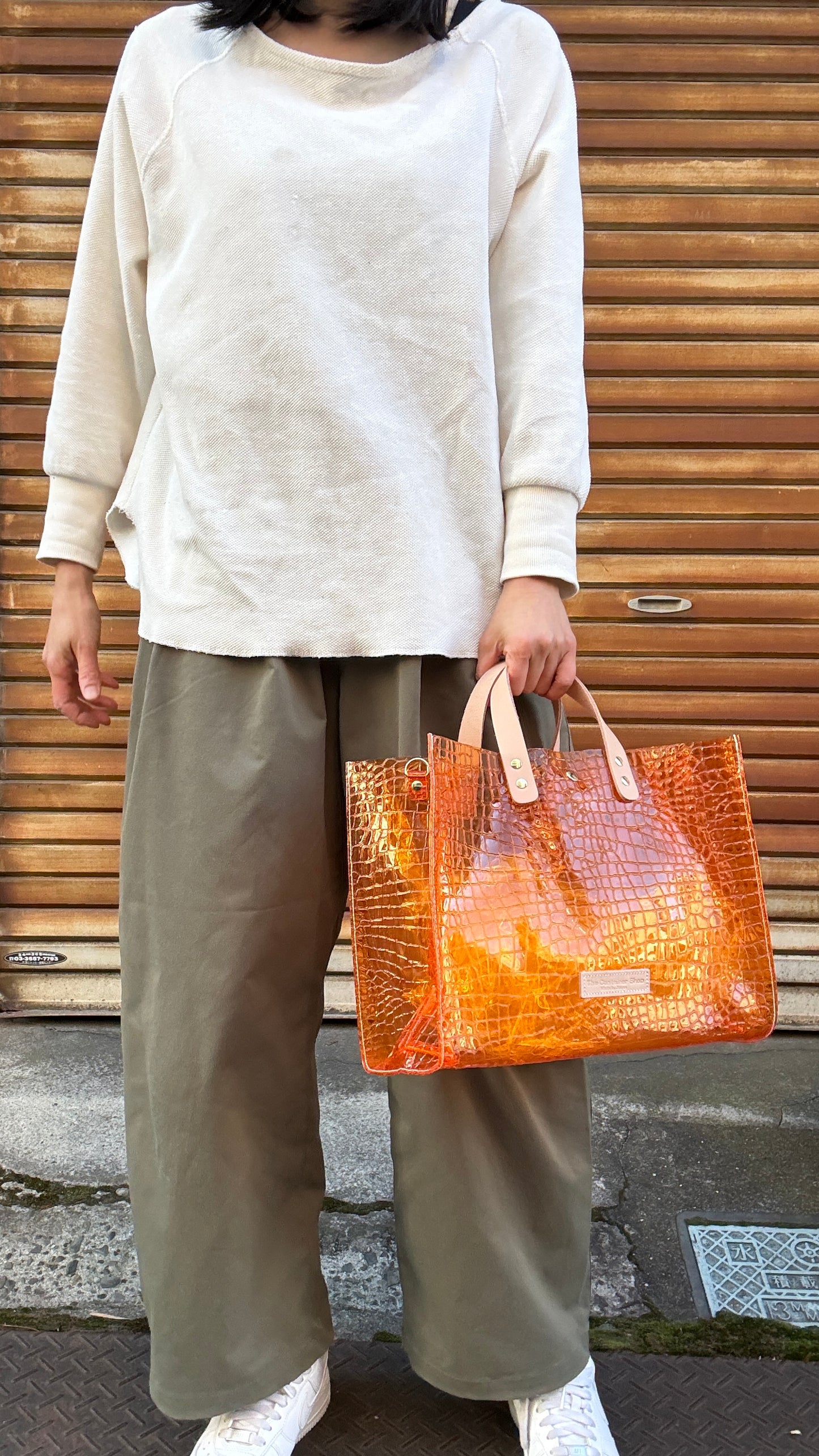 ＜予約＞Colored PVC(LeatherHandle)Tote L/🐊 Crocodile Orange