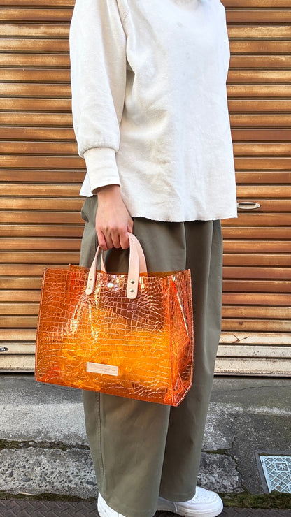 ＜予約＞Colored PVC(LeatherHandle)Tote L/🐊 Crocodile Orange