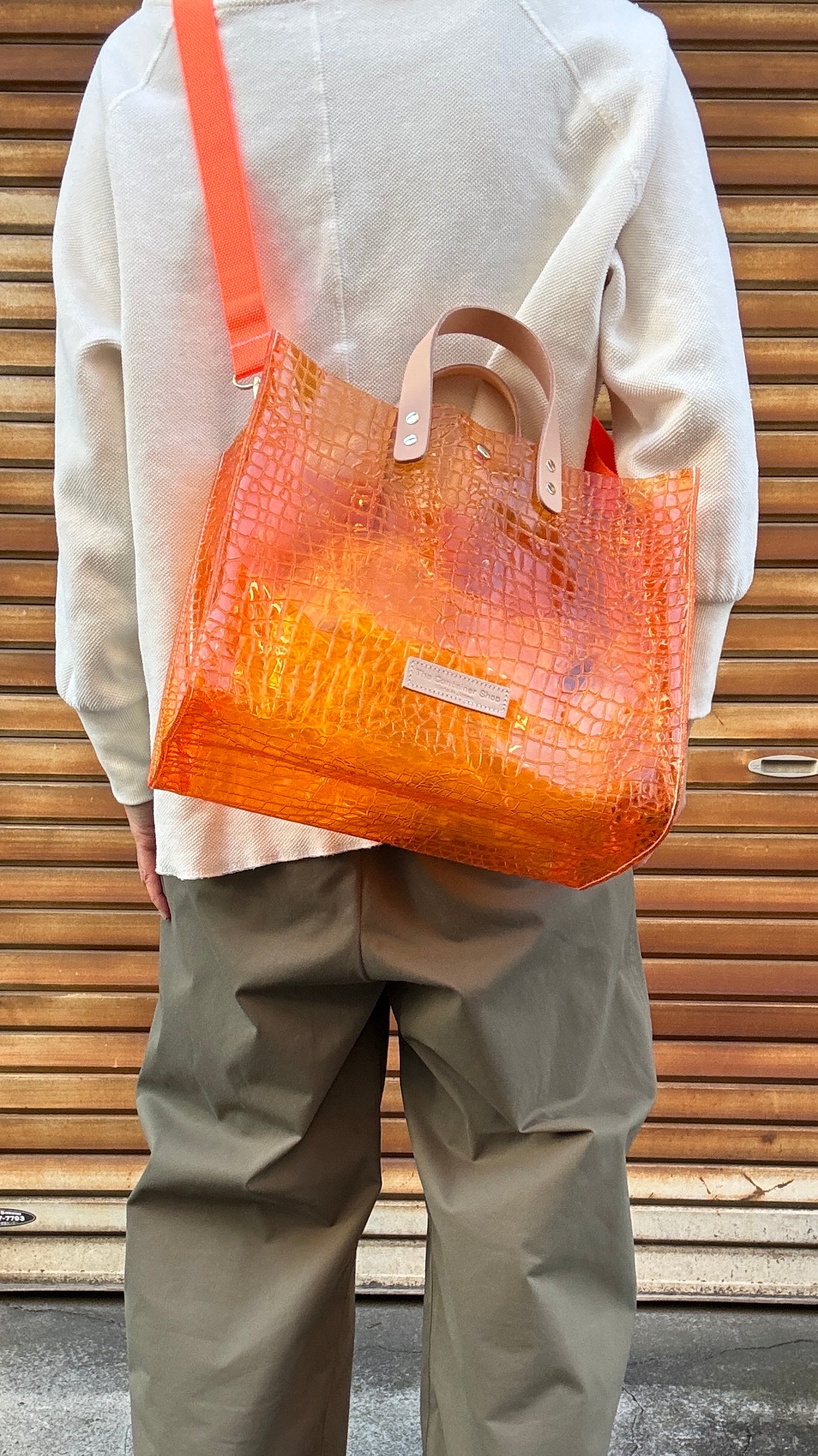 ＜予約＞Colored PVC(LeatherHandle)Tote L/🐊 Crocodile Orange
