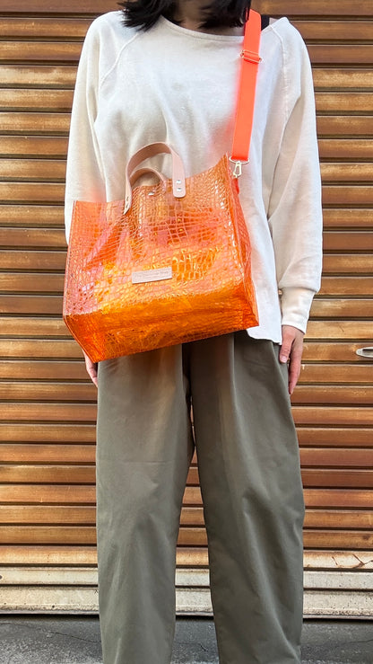 ＜予約＞Colored PVC(LeatherHandle)Tote L/🐊 Crocodile Orange