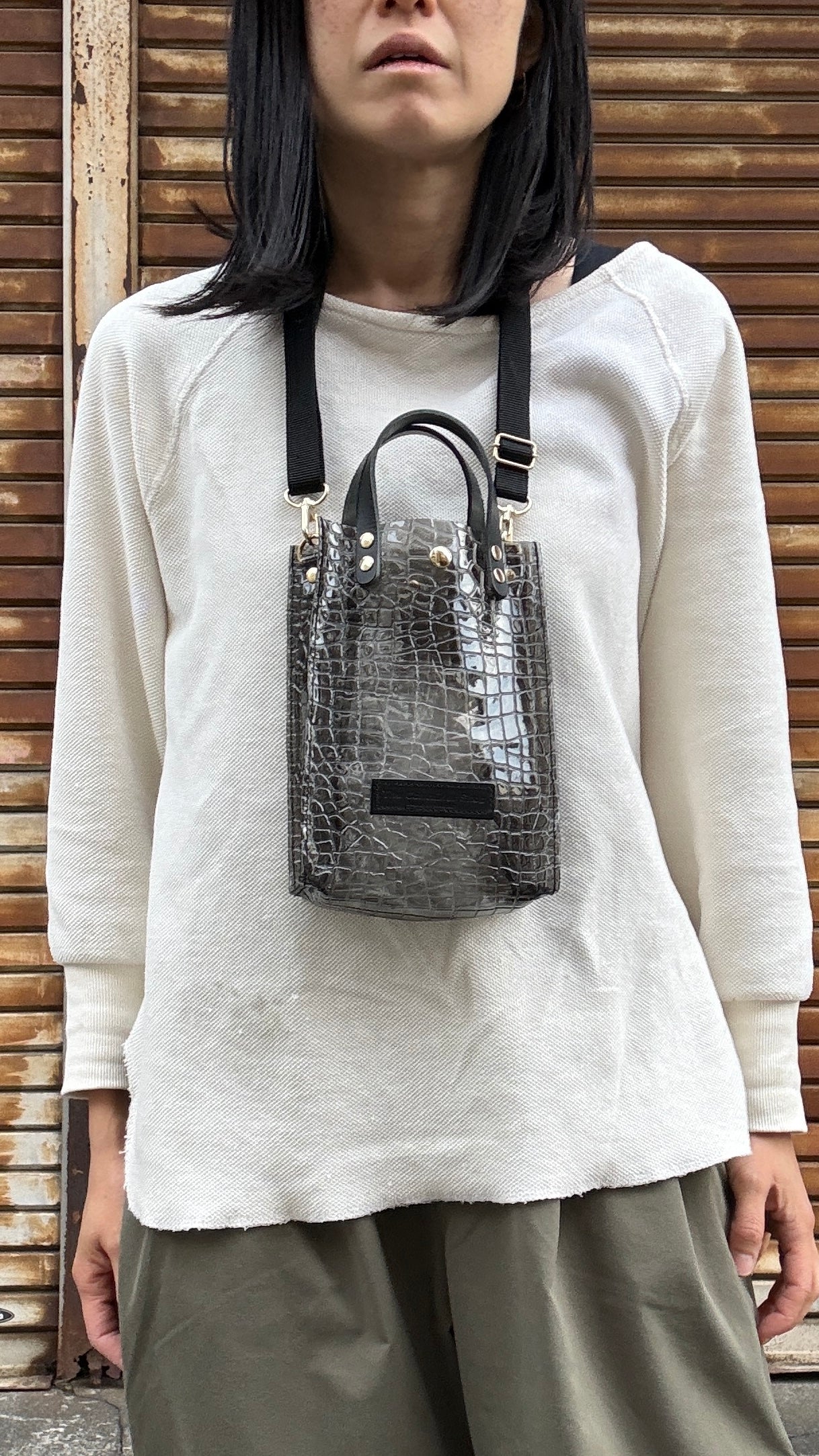 Early July <Pre-order> Colored PVC (Leather Handle) Pochette / 🐊Crocodile Clear Grey