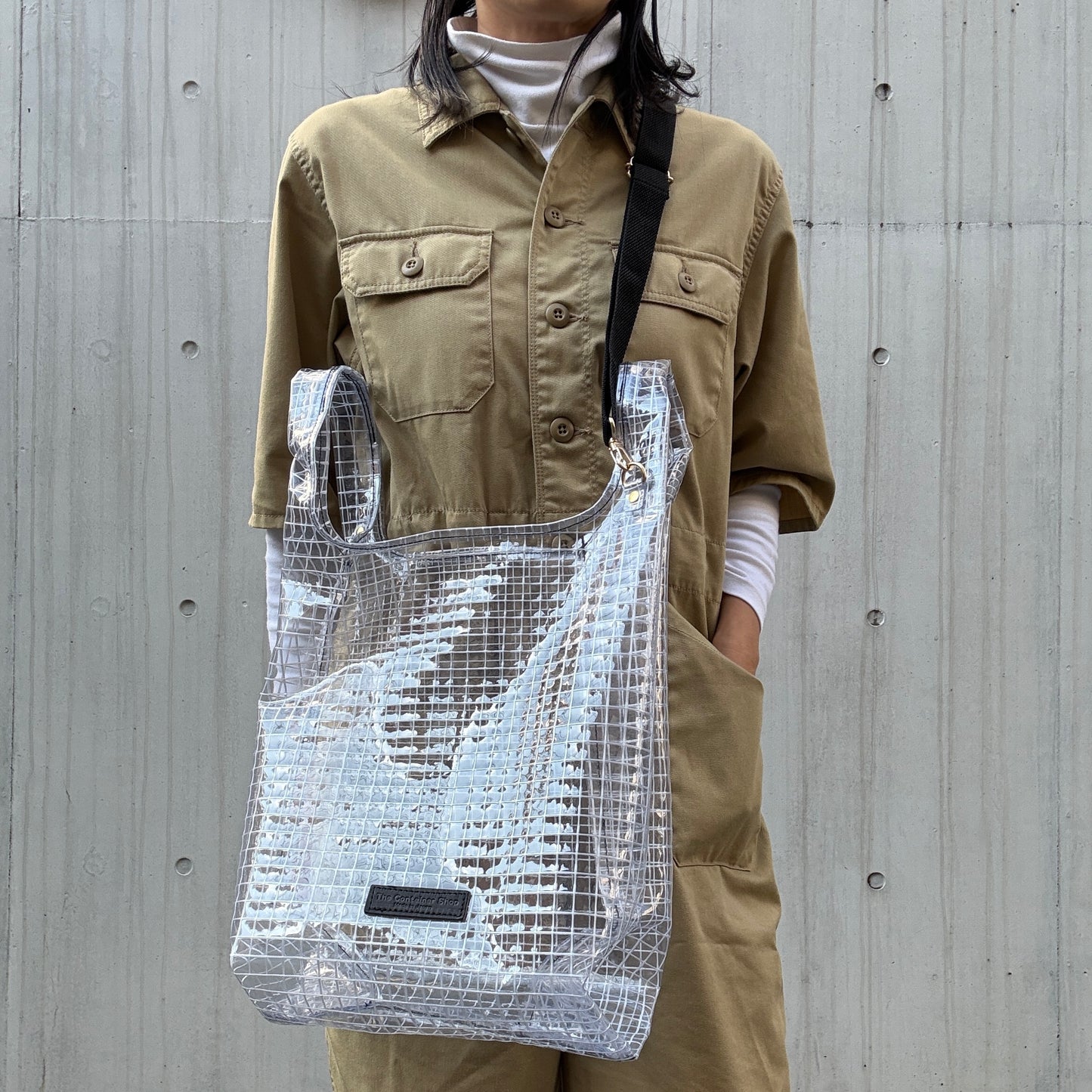 ＜受注商品＞工業資材/スーパーマーケットバッグ(L)(XL)ポーチ付  黒バージョン