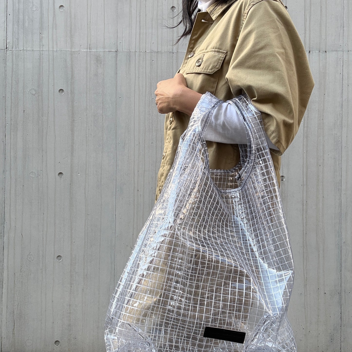 ＜受注商品＞工業資材/スーパーマーケットバッグ(L)(XL)ポーチ付  黒バージョン