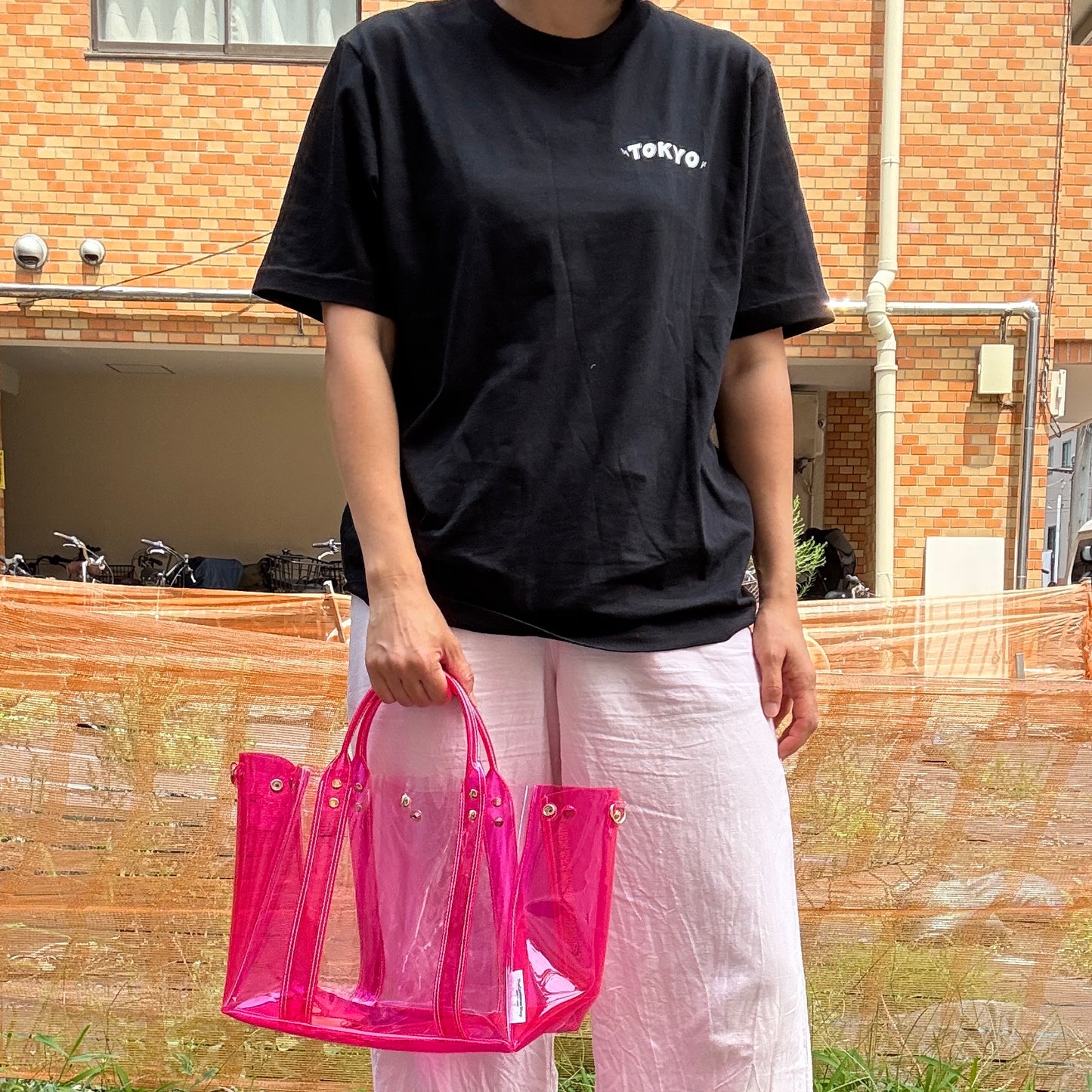 ＜限定カラー＞Colored PVC(ClearHandle)ToteL/Two-Tone Pink