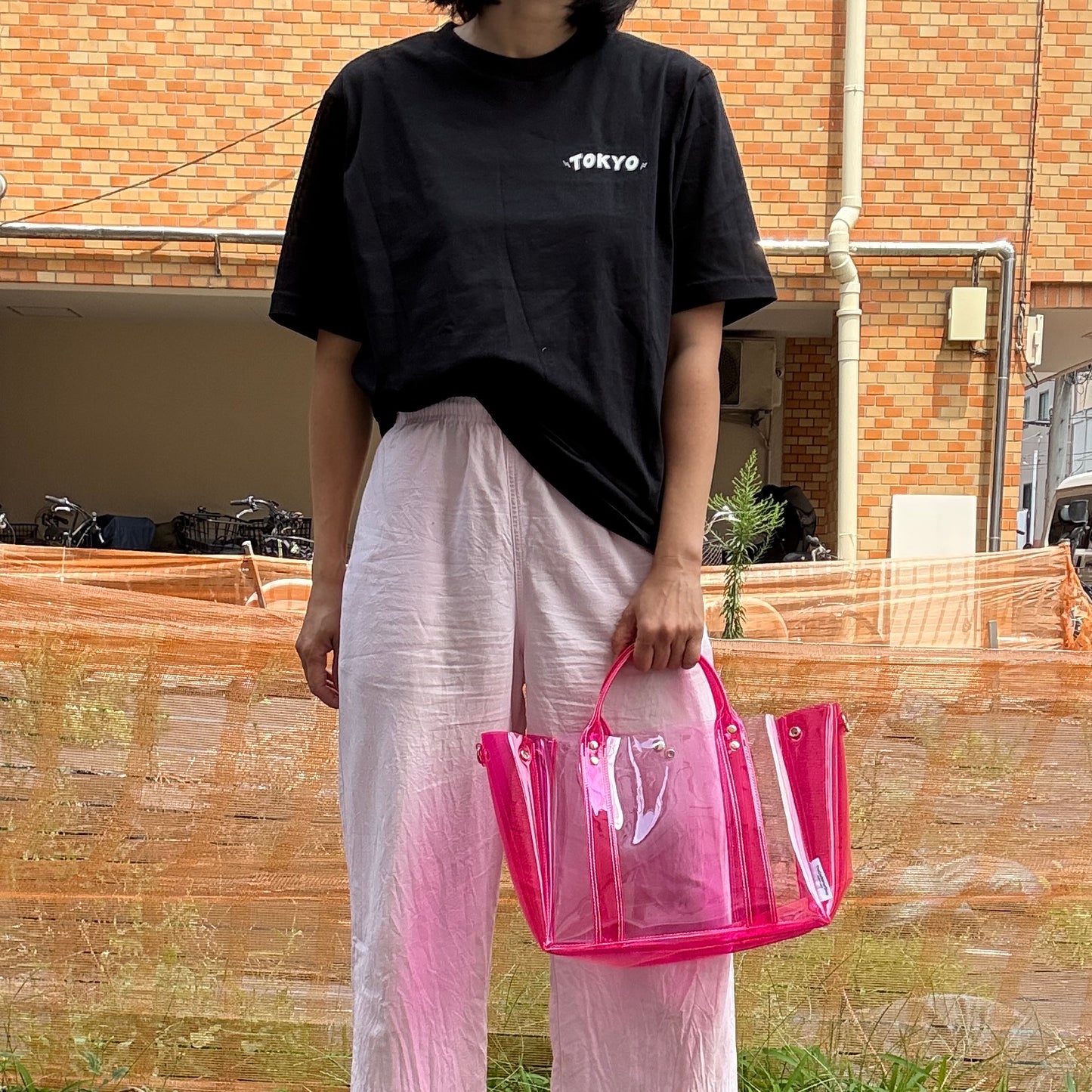 ＜限定カラー＞Colored PVC(ClearHandle)ToteL/Two-Tone Pink