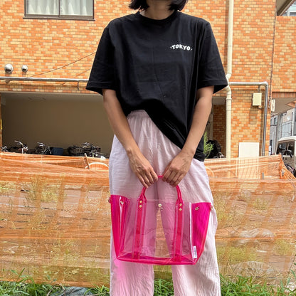 ＜限定カラー＞Colored PVC(ClearHandle)ToteL/Two-Tone Pink