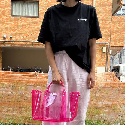 ＜限定カラー＞Colored PVC(ClearHandle)ToteL/Two-Tone Pink