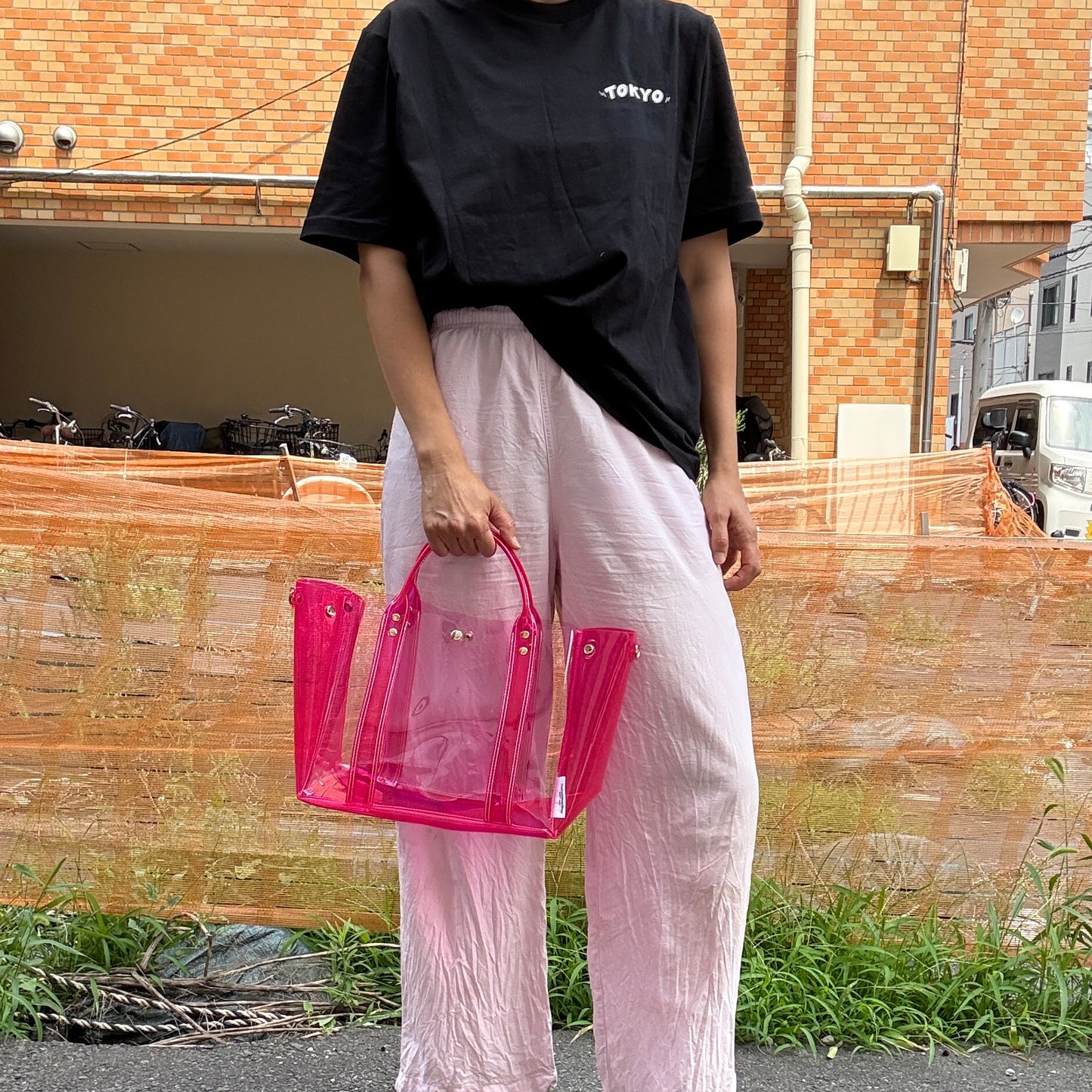 ＜限定カラー＞Colored PVC(ClearHandle)ToteL/Two-Tone Pink