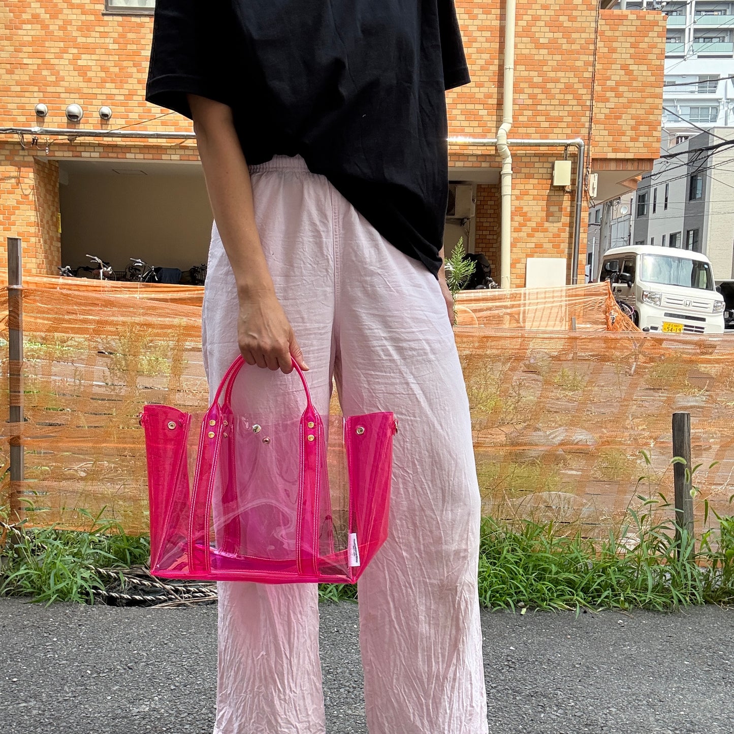 ＜限定カラー＞Colored PVC(ClearHandle)ToteL/Two-Tone Pink