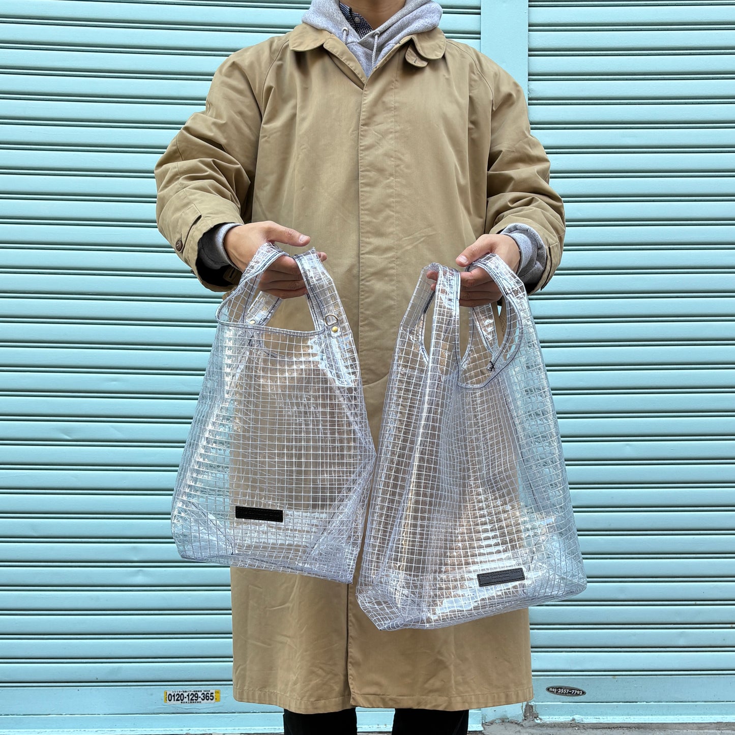 ＜受注商品＞工業資材/スーパーマーケットバッグ(L)(XL)ポーチ付  黒バージョン