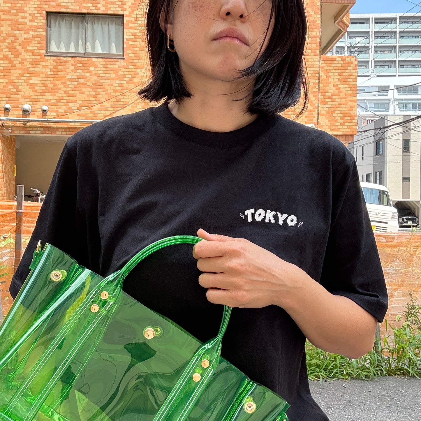 Colored PVC(ClearHandle)Tote L/GrassGreen