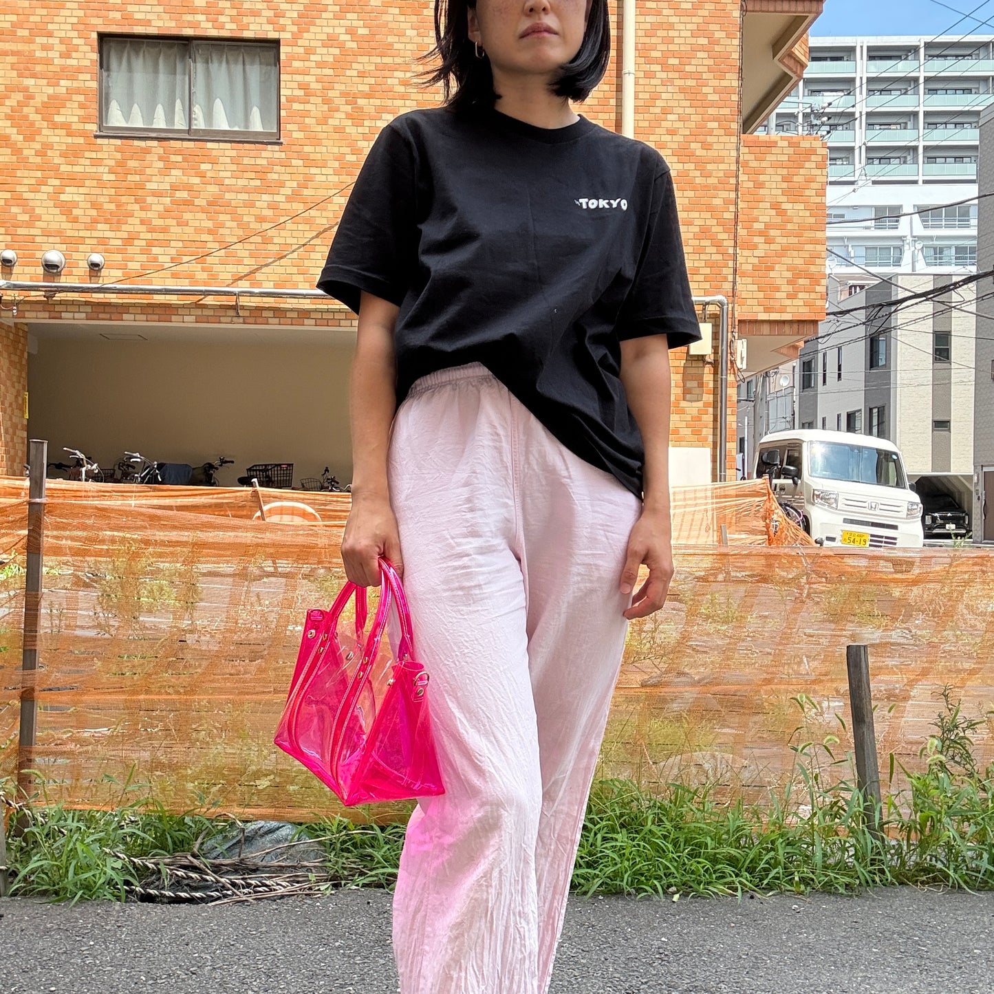 ＜限定カラー＞Colored PVC(ClearHandle)ToteL/Two-Tone Pink
