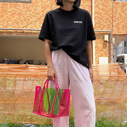 ＜限定カラー＞Colored PVC(ClearHandle)ToteL/Green&Pink
