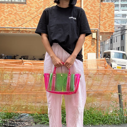 ＜限定カラー＞Colored PVC(ClearHandle)ToteM/Green&Pink