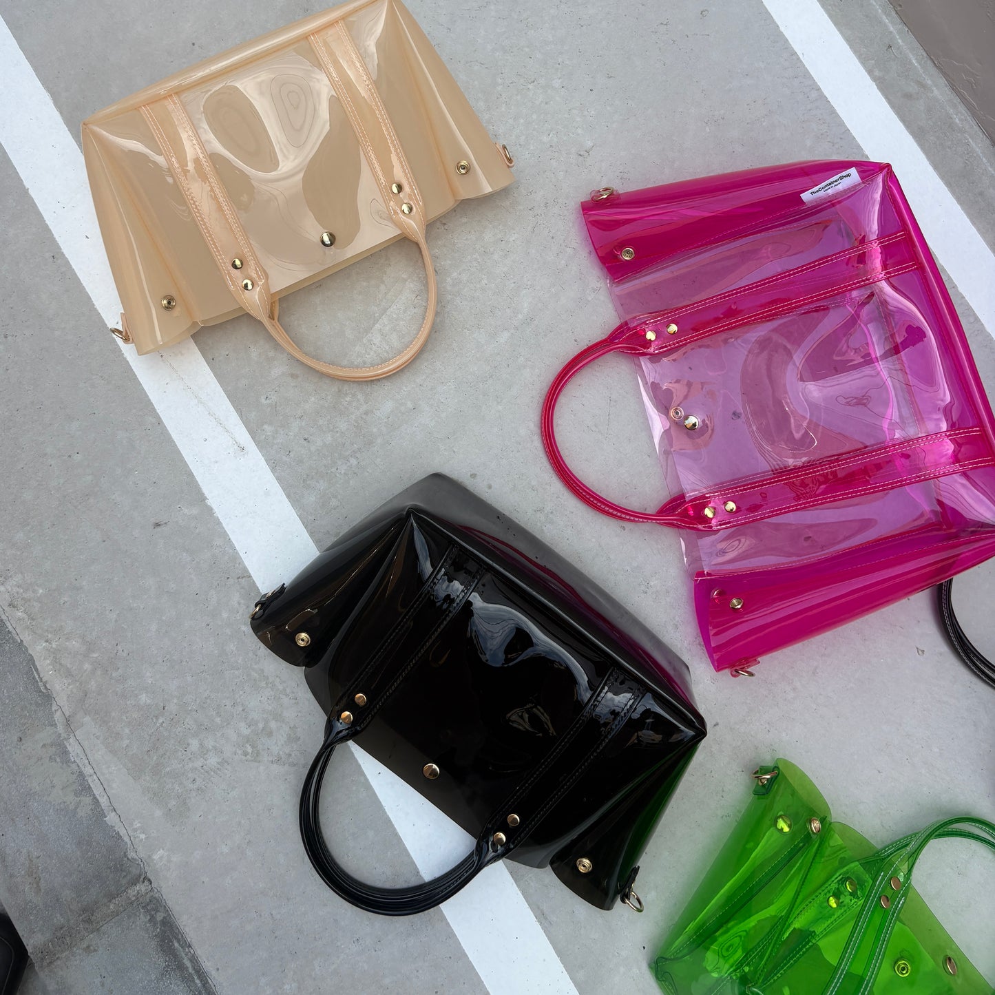 ＜限定カラー＞Colored PVC(ClearHandle)ToteM/Two-Tone Brown