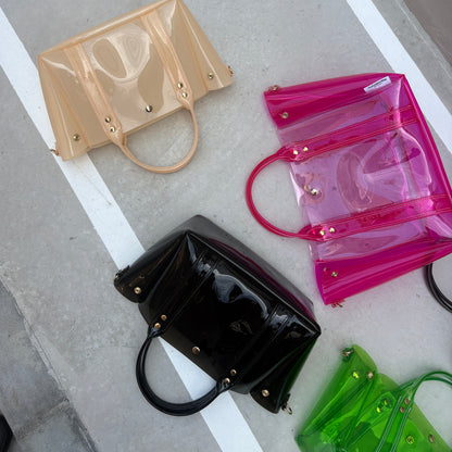 ＜限定カラー＞Colored PVC(ClearHandle)ToteM/Two-Tone Brown