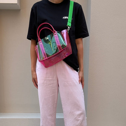 ＜限定カラー＞Colored PVC(ClearHandle)ToteM/Green&Pink