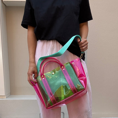 ＜限定カラー＞Colored PVC(ClearHandle)ToteM/Green&Pink