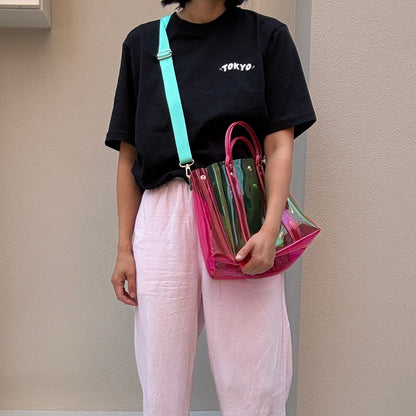 ＜限定カラー＞Colored PVC(ClearHandle)ToteL/Green&Pink