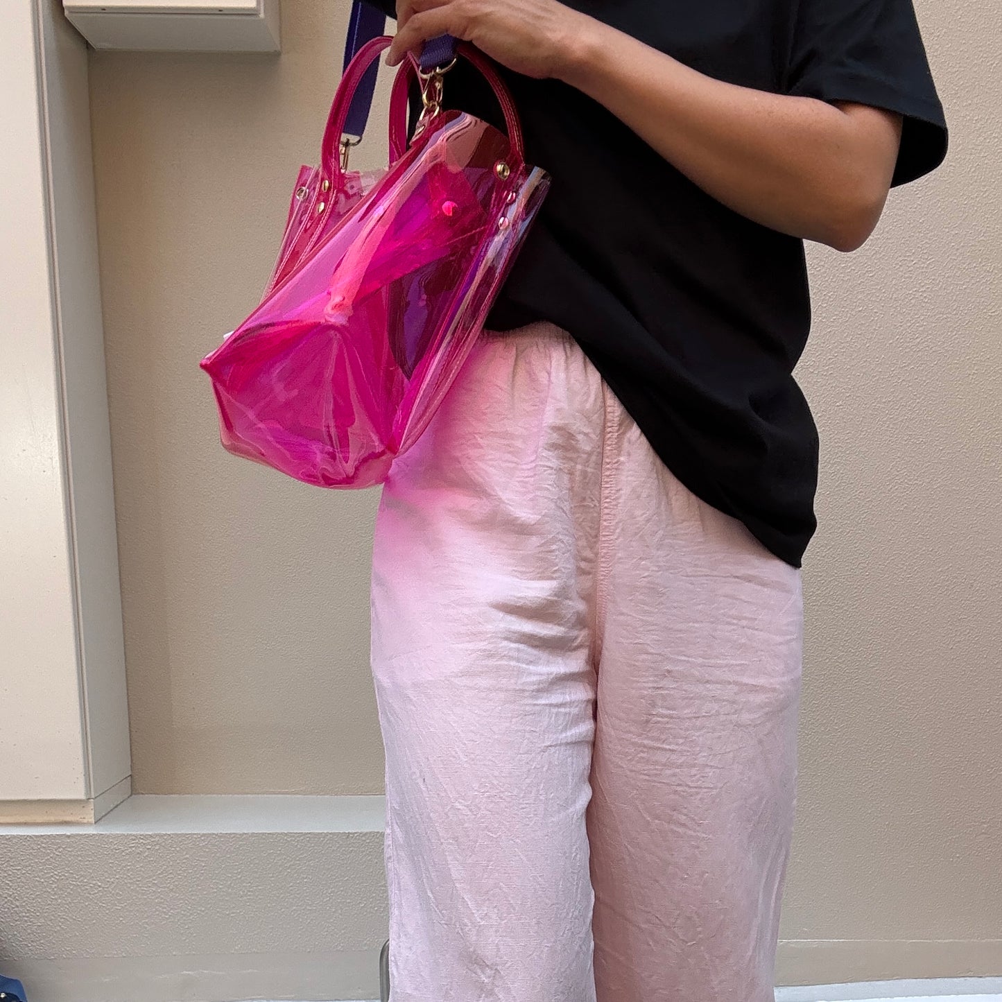 ＜限定カラー＞Colored PVC(ClearHandle)ToteM/Two-Tone PINK