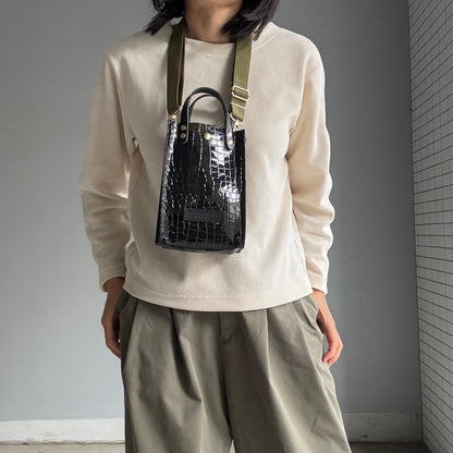 Colored PVC (Leather Handle) Pochette / 🐊 Crocodile Black