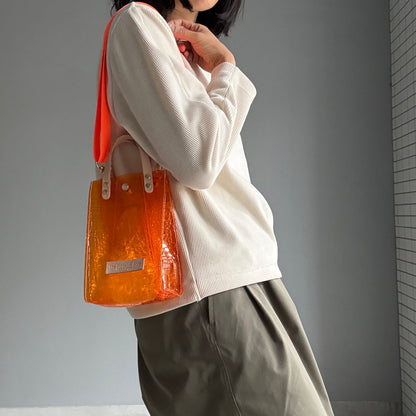 7月上旬＜予約＞Colored PVC(LeatherHandle)Pochette/🐊Crocodile Orange