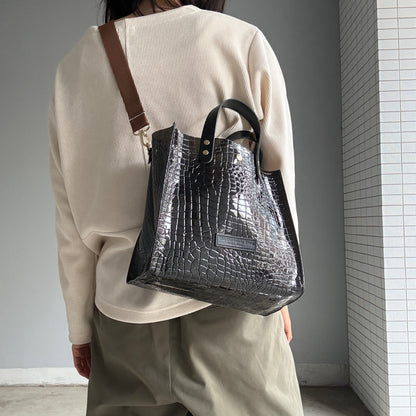 Limited stock) Early June Colored PVC (Leather Handle) Tote M / 🐊Crocodile Black
