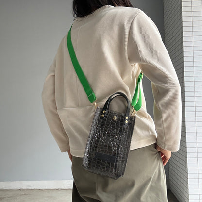 Colored PVC (Leather Handle) Pochette / 🐊 Crocodile Black