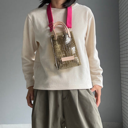 7月上旬発送予約＜新色＞Colored PVC(LeatherHandle)Pochette/🐊Crocodile Kahki Brown