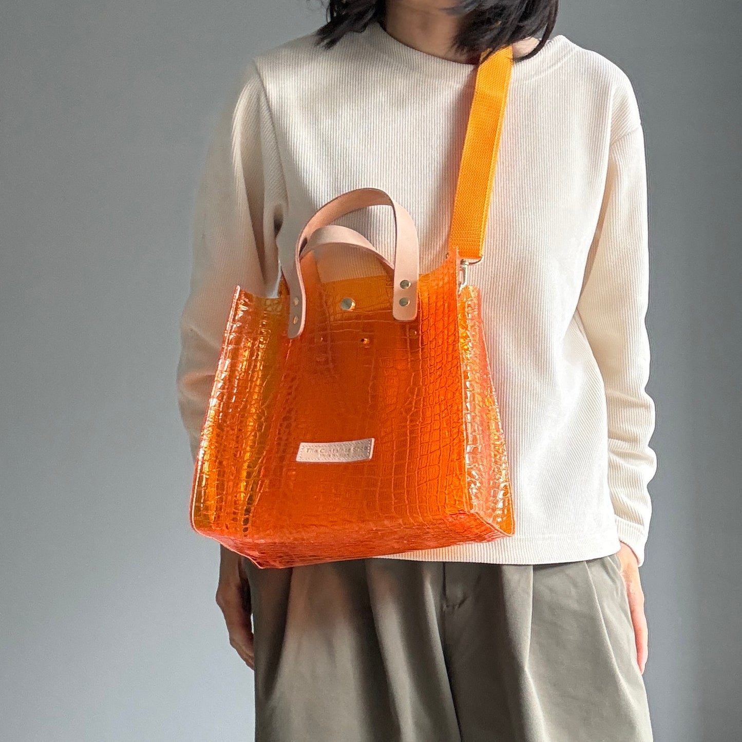 7月上旬＜予約＞Colored PVC(LeatherHandle)ToteM/🐊Crocodile Orange