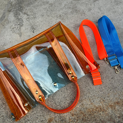 Colored PVC(ClearHandle)ToteL/Orange&LightBlue