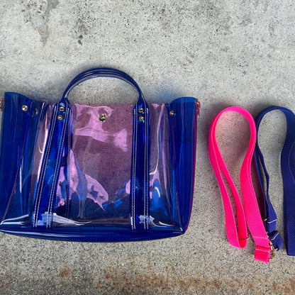 Colored PVC(ClearHandle)ToteL/Blue&LightPink