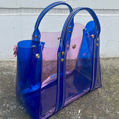 Colored PVC(ClearHandle)ToteL/Blue&LightPink