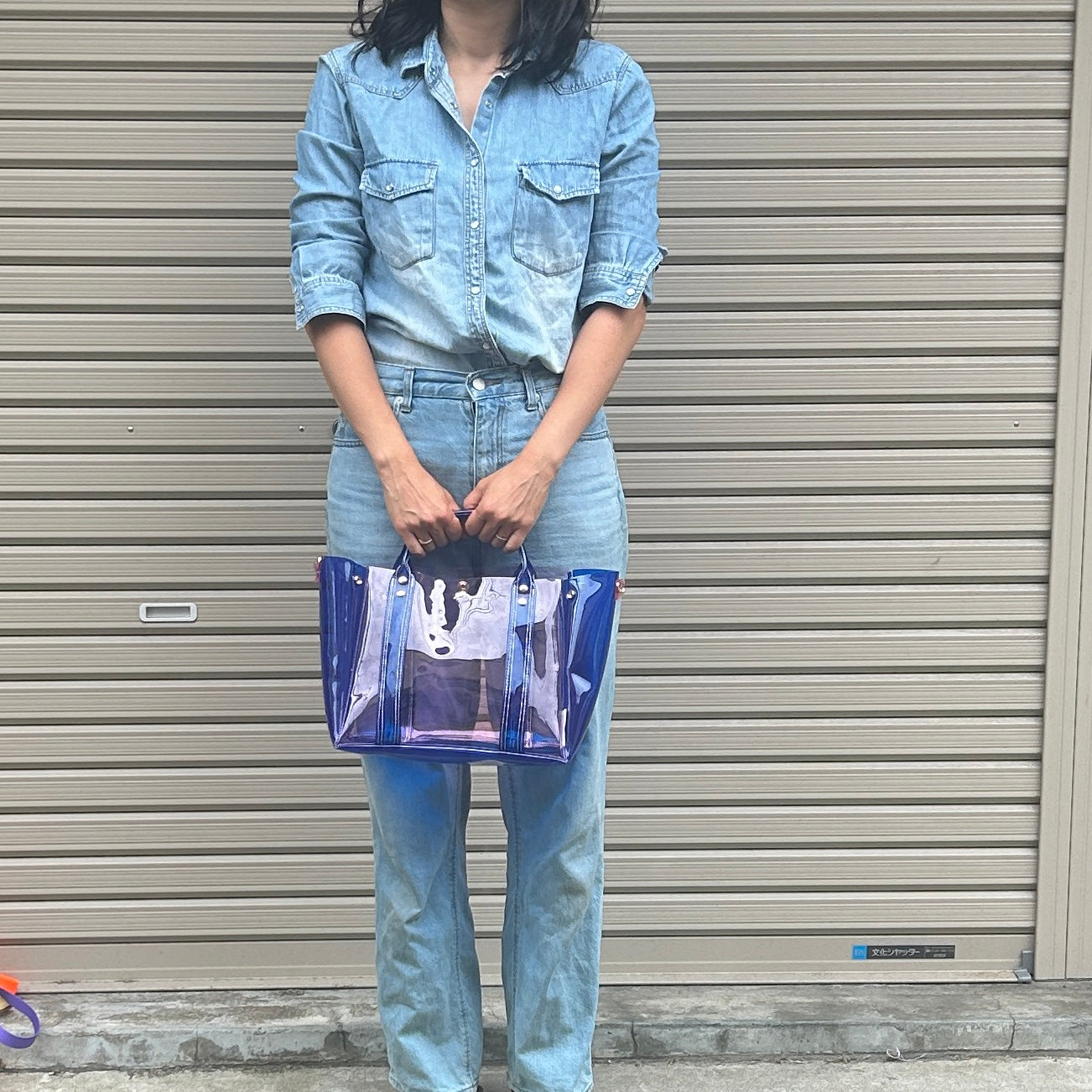Colored PVC(ClearHandle)ToteL/Blue&LightPink
