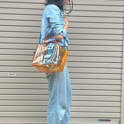 Colored PVC(ClearHandle)ToteL/Orange&LightBlue