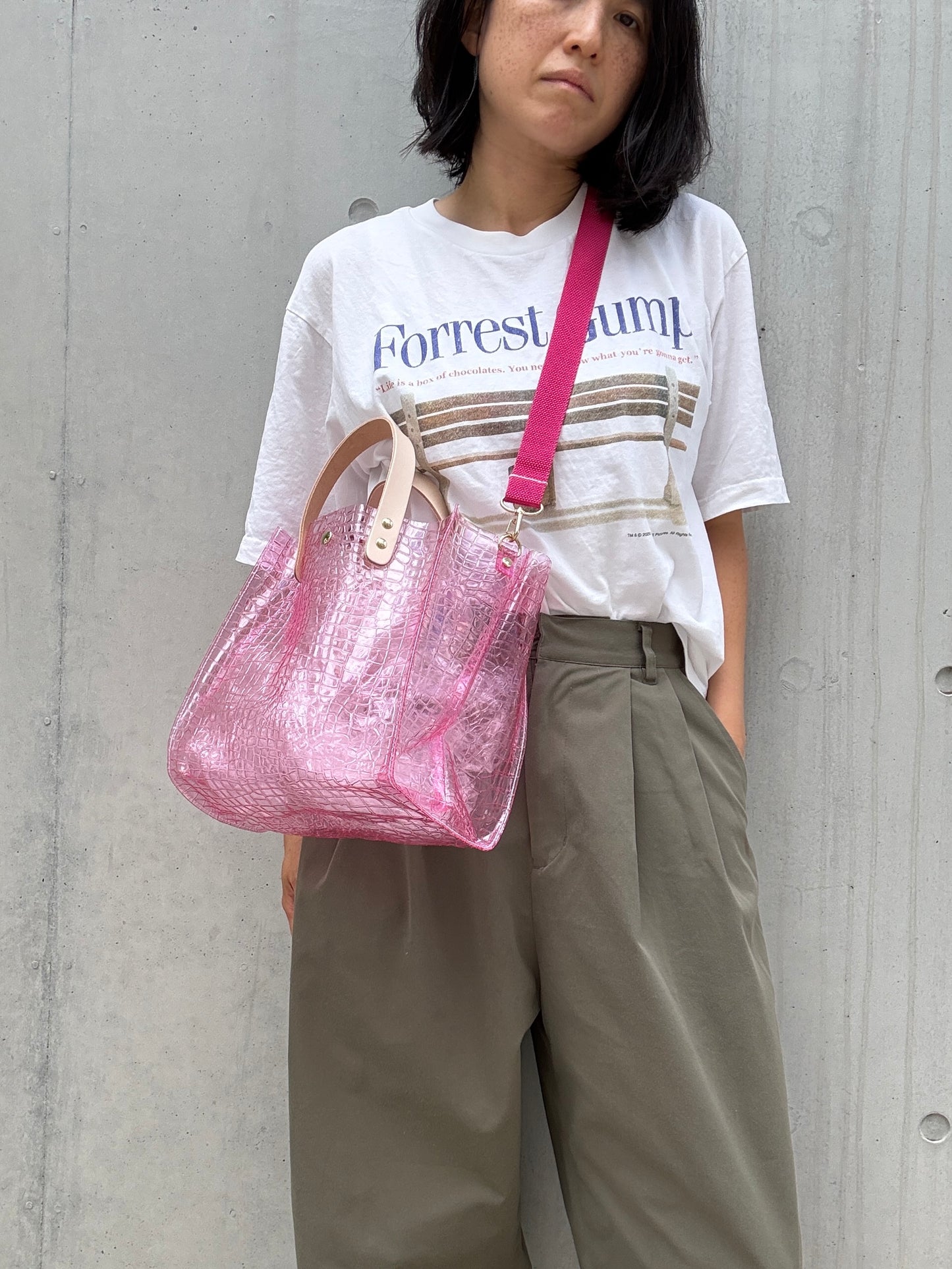 新色数量限定＜8月下旬発送＞Colored PVC(LeatherHandle)ToteM/🐊Crocodile Light Pink