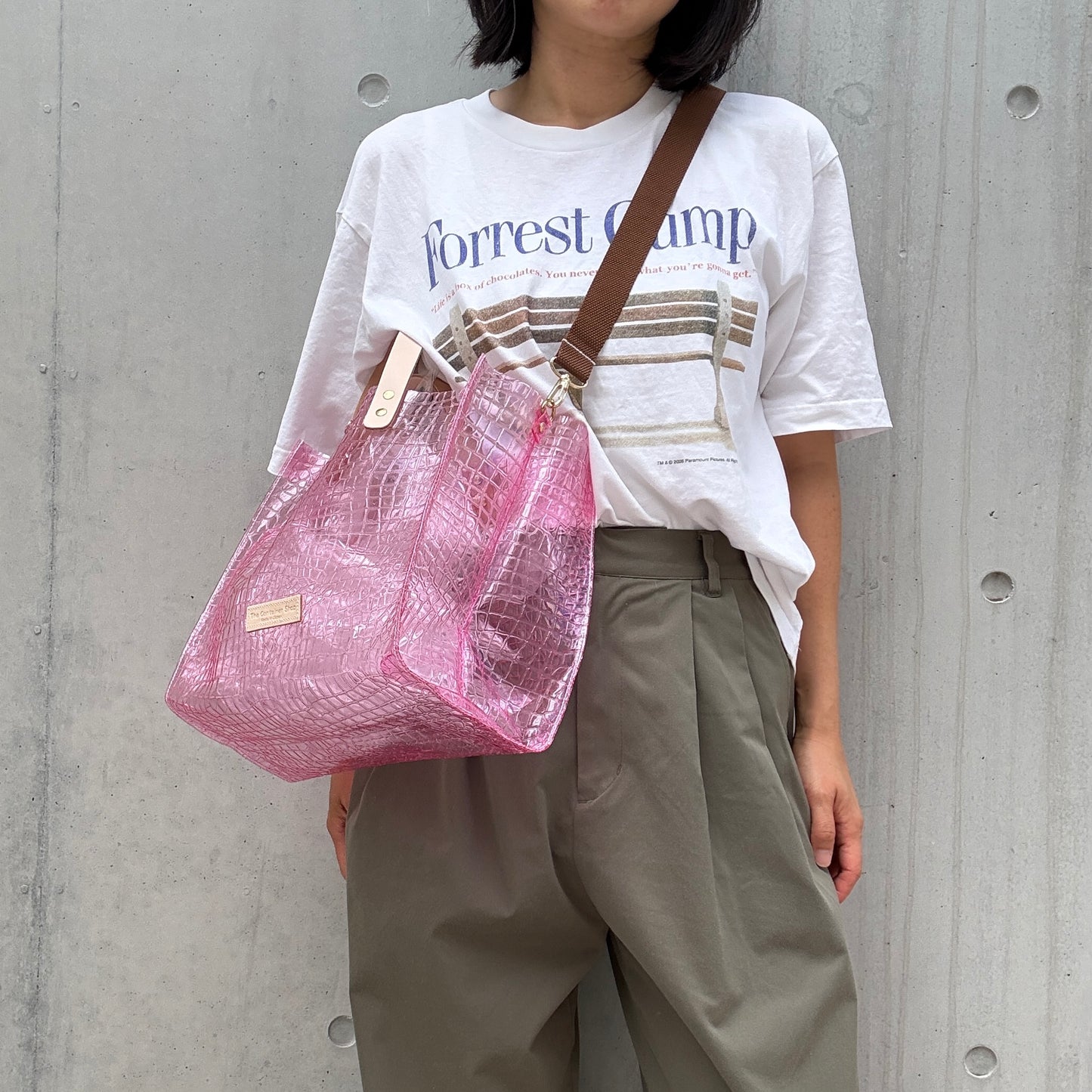 新色数量限定＜8月下旬発送＞Colored PVC(LeatherHandle)Tote L/ 🐊Crocodile Light Pink