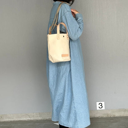 残3）3900円💚💛❤️「軽くて拭ける」PVC加工（丸底トート） IVORYソリッド （アイボリー）