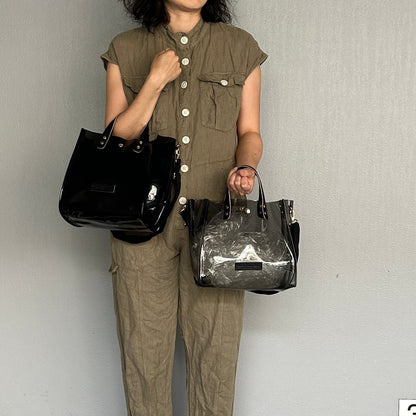 Colored PVC clear bag (tote L) clear gray
