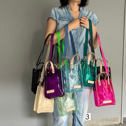 Colored PVC clear bag (pochette) dark brown